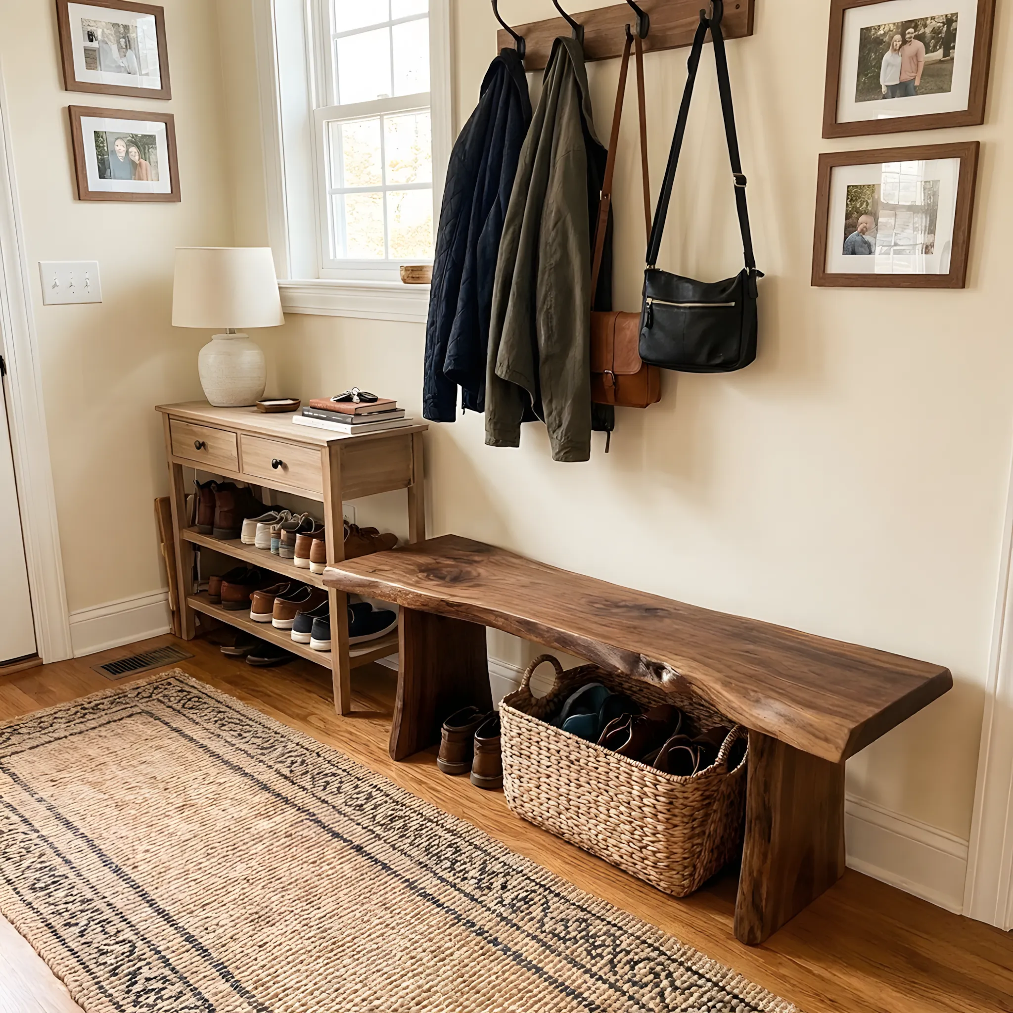 Handmade Solid Wood Bench with Metal Legs - view 2